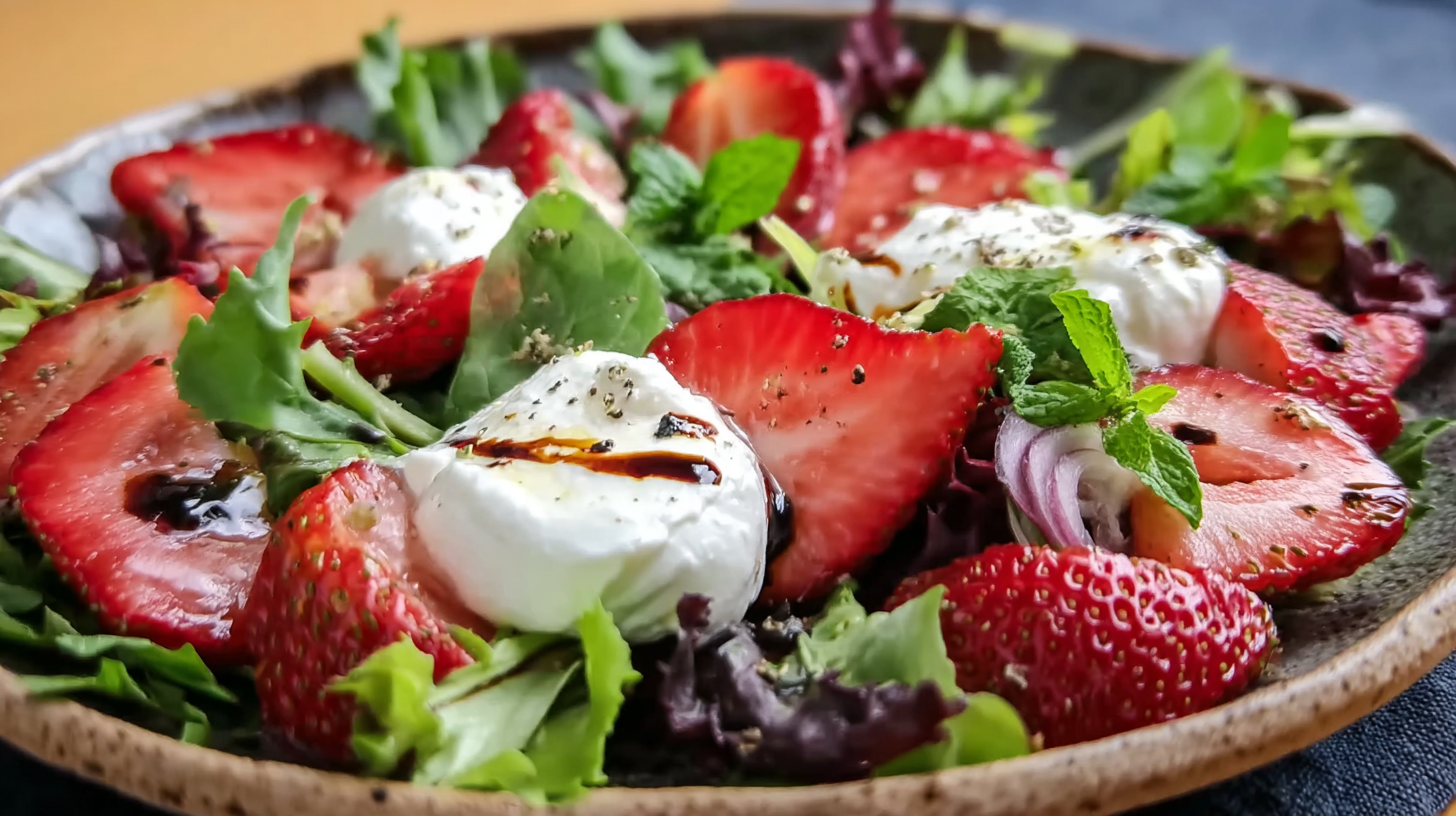 Salade fraise burrata : fraîcheur sans gluten et saveur irrésistible 7 salade fraise burrata sans gluten servie à table