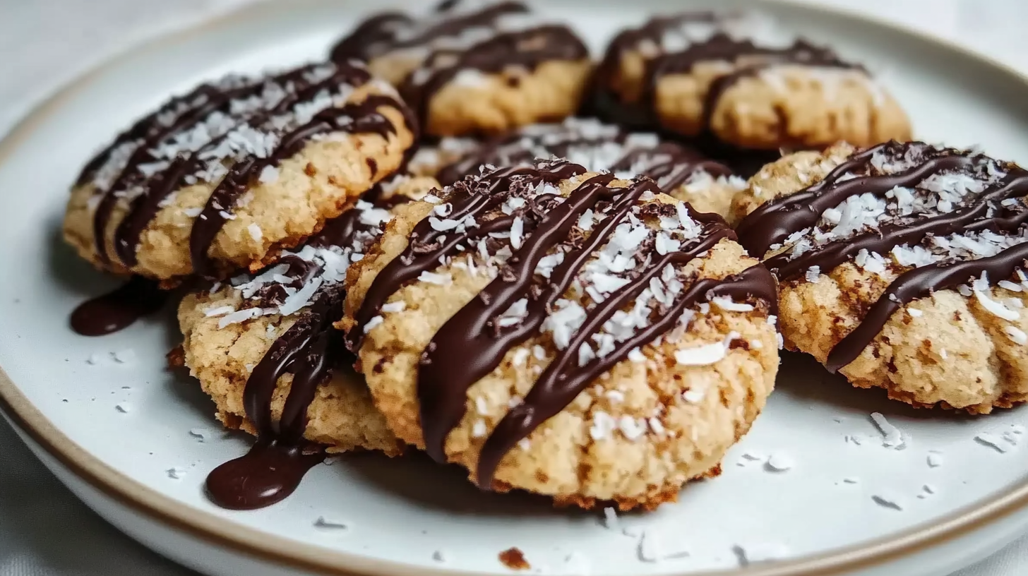 biscuits noix de coco sans gluten dorés sur assiette en bois