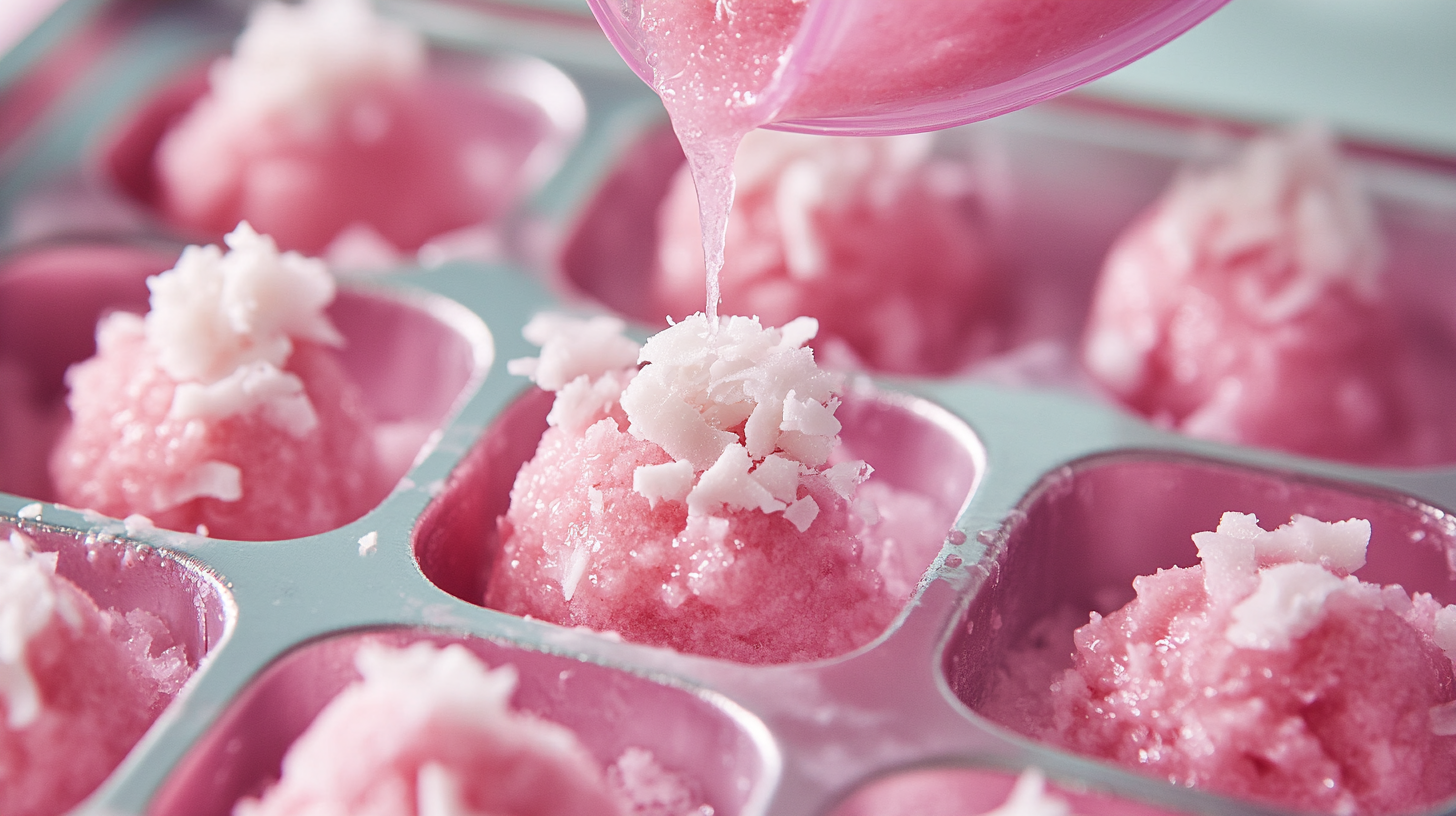 Nouveaux desserts glacés sans gluten : 2 recettes fruitées faciles à faire 6 Moules remplis de mélange fraise-coco prêt à congeler