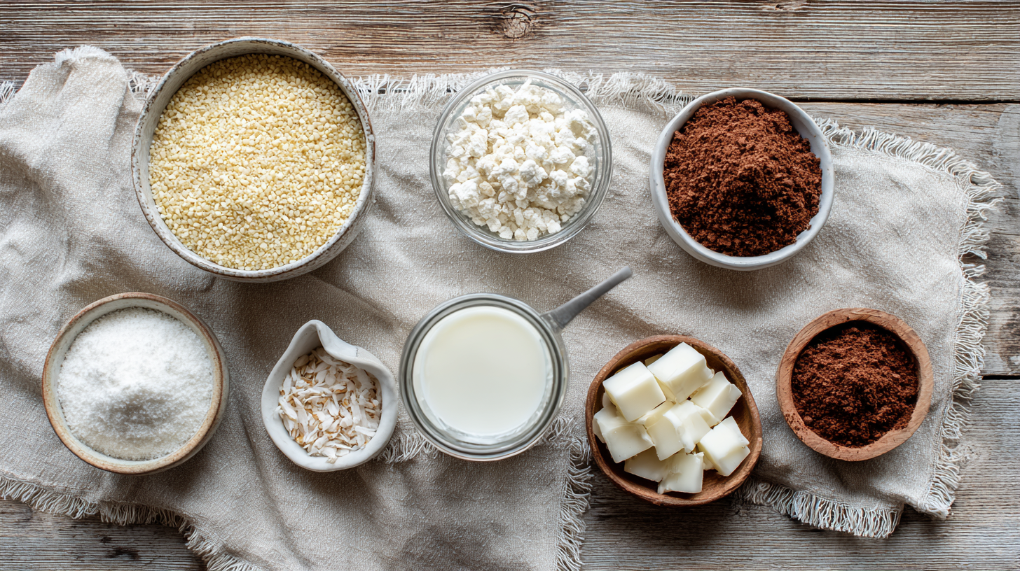 Repas sans gluten : porridge au chocolat simple, sain et délicieux 6 Ingrédients repas sans gluten pour porridge au chocolat sans gluten sur une table en bois