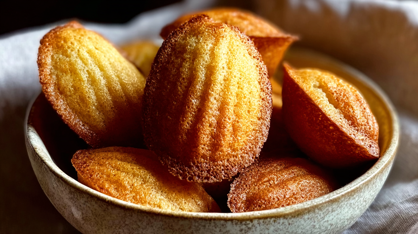 Madeleines sans gluten moelleuses et faciles à préparer 4 Madeleines sans gluten dorées sur assiette rustique