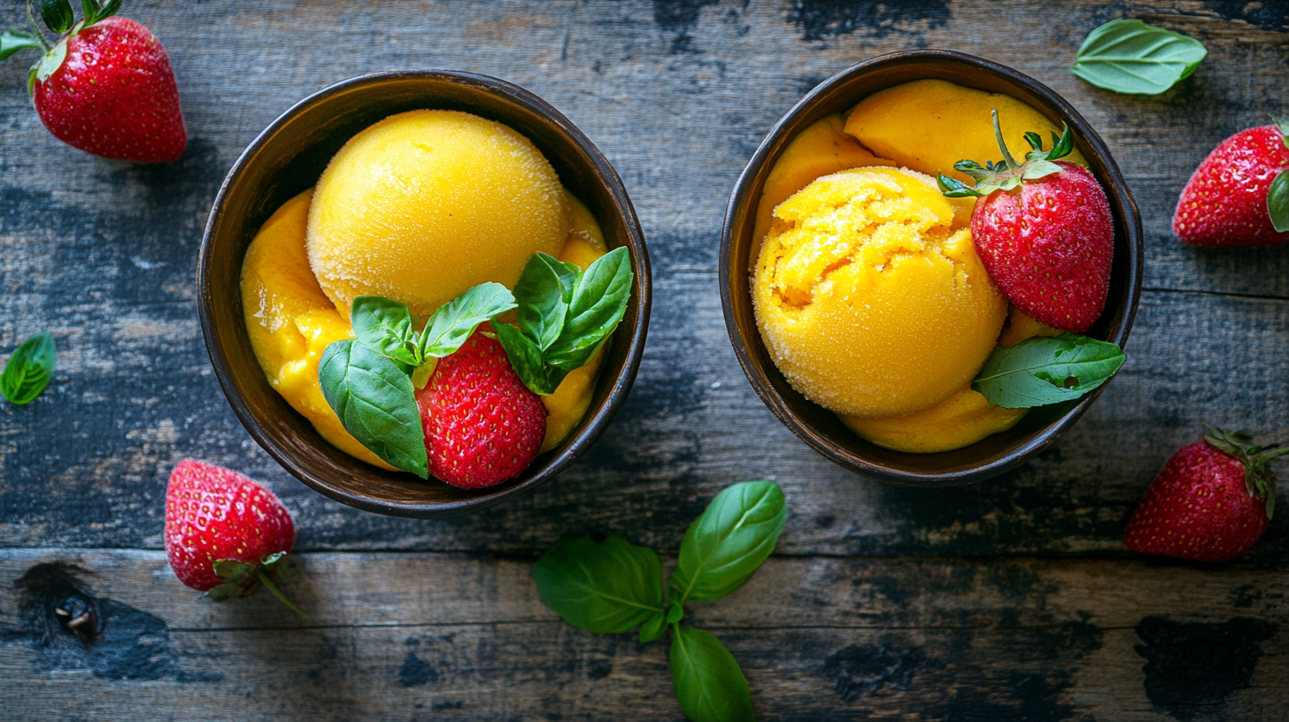 Nouveaux desserts glacés sans gluten : 2 recettes fruitées faciles à faire 4 Deux nouveaux desserts glacés sans gluten à base de fruits (sorbet mangue-passion et bouchées fraise-coco)