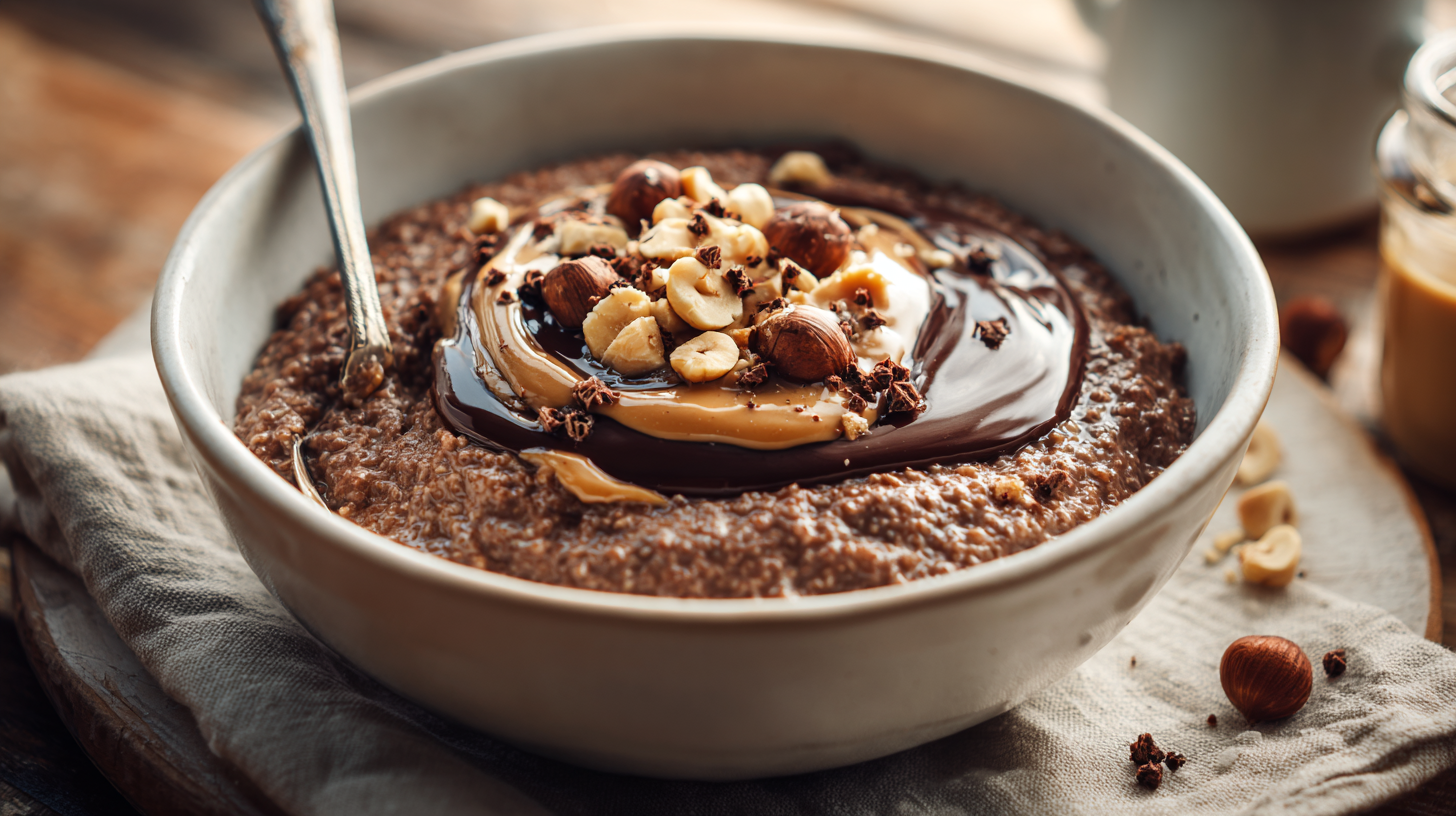 Repas sans gluten : porridge au chocolat simple, sain et délicieux 7 Repas sans gluten: Porridge au chocolat sans gluten avec fruits rouges et toppings