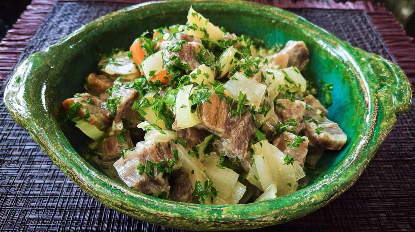 Salade de pieds de veau : recette savoureuse et sans gluten 6 présentation élégante de la salade de pieds de veau