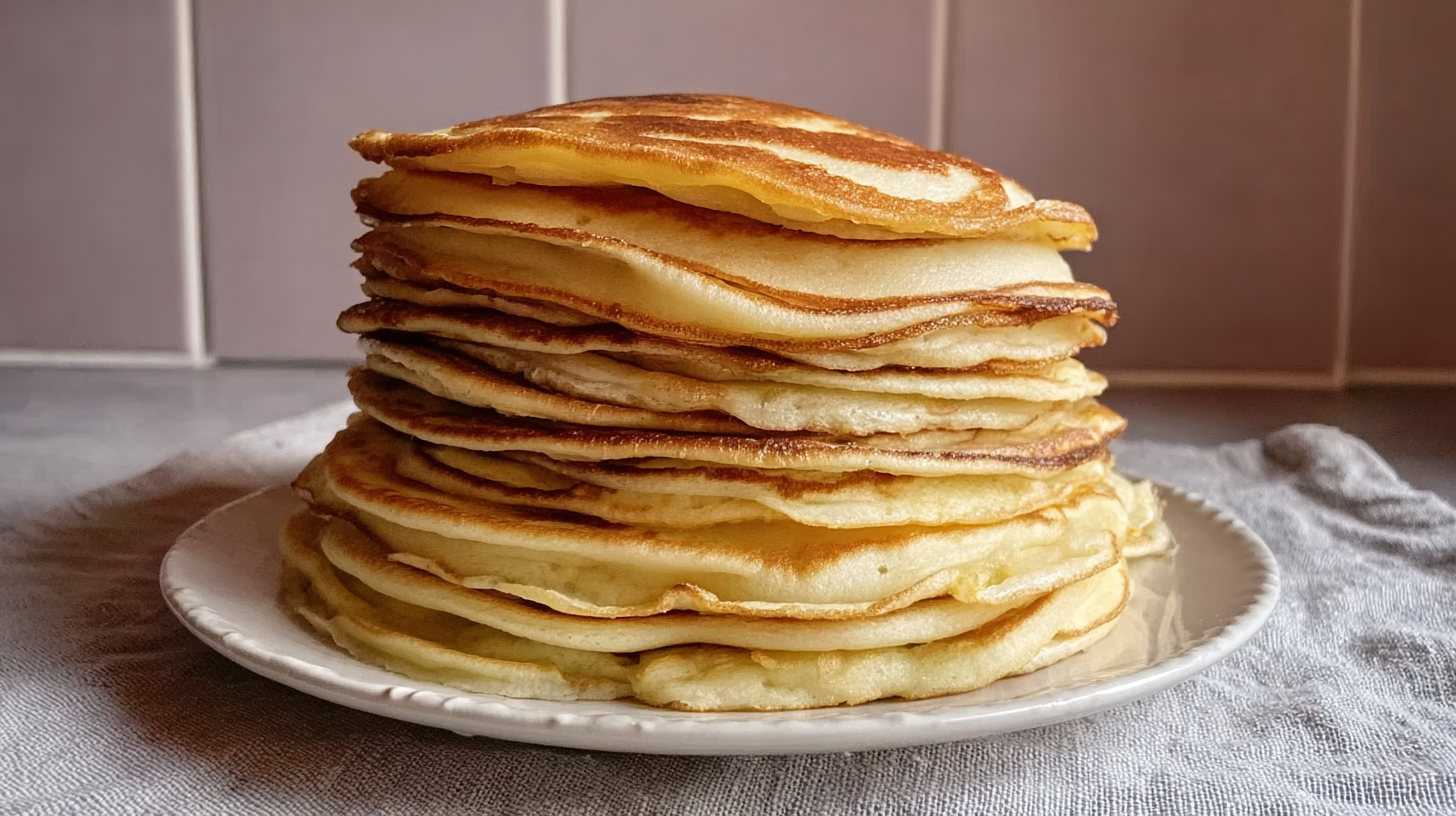 Recette pancake sans gluten sans lactose empilés avec sirop et fruits