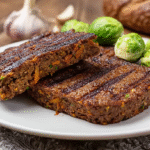 Recette steak végétarien barbecue : simple, savoureuse et sans gluten 5 Assiette barbecue avec steak végétarien sans gluten et légumes grillés