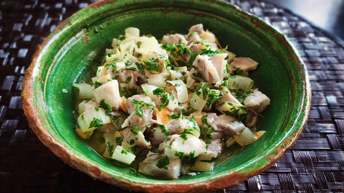 salade de pieds de veau servie avec vinaigrette maison