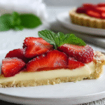 Tarte aux fraises sans gluten : recette facile et gourmande 5 Tarte aux fraises sans gluten posée sur une table rustique