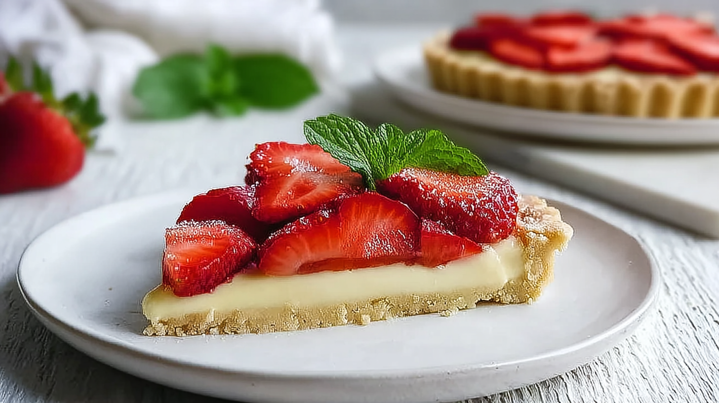 Tarte aux fraises sans gluten : recette facile et gourmande 4 Tarte aux fraises sans gluten posée sur une table rustique