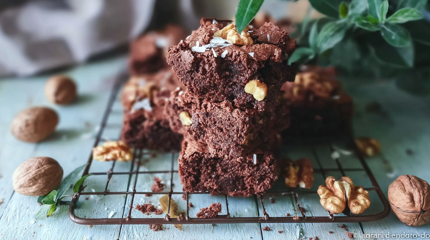 Brownie sans gluten sans lait : fondant, sain et facile à faire 4 brownie sans gluten sans lait sur fond rustique