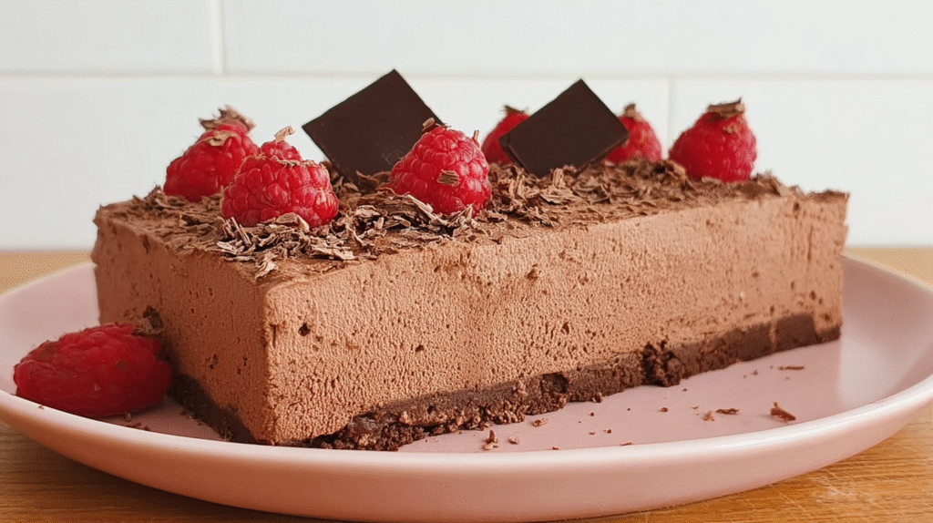 Entremet sans gluten au chocolat : recette facile et gourmande 7 Part d’entremet sans gluten servie avec décoration