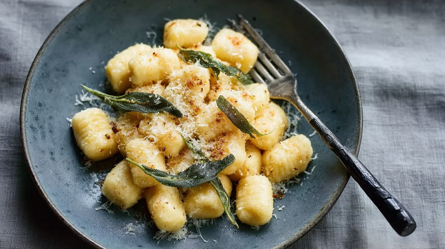 Gnocchis sans gluten : recette maison savoureuse et facile à réussir 7 Gnocchis sans gluten servis avec beurre noisette et sauge