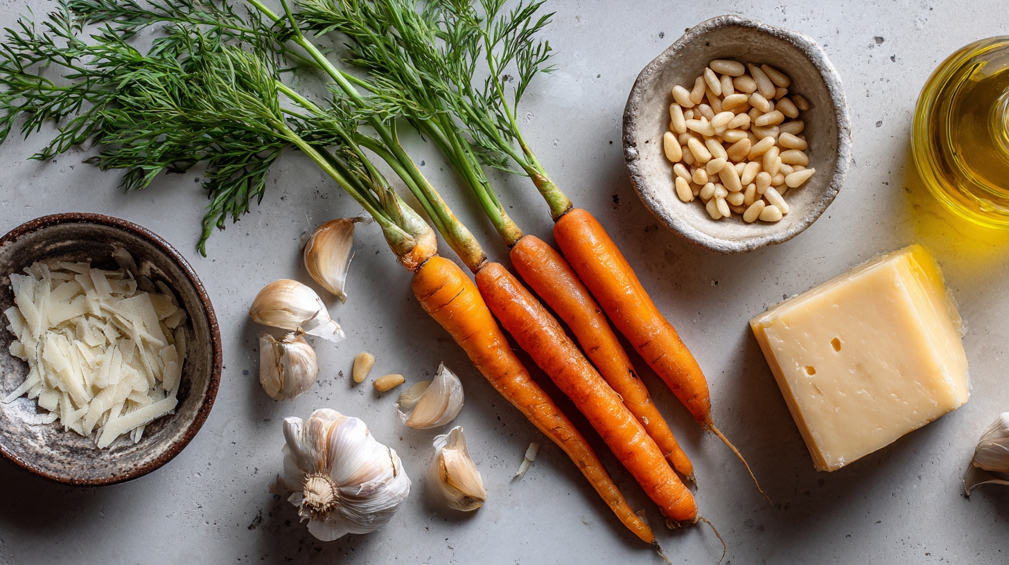 Pesto fanes de carottes pignons de pin : recette facile et anti-gaspi 6 ingrédients pour pesto fanes de carottes pignons de pin