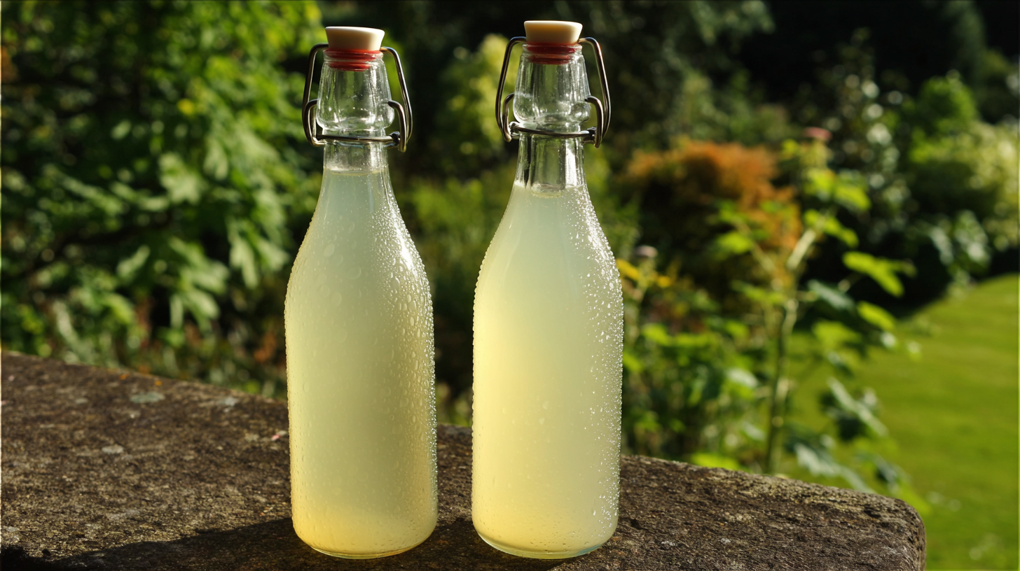 Limonade de sureau : recette pétillante, naturelle et sans gluten 4 Limonade de sureau maison sur table en bois en été