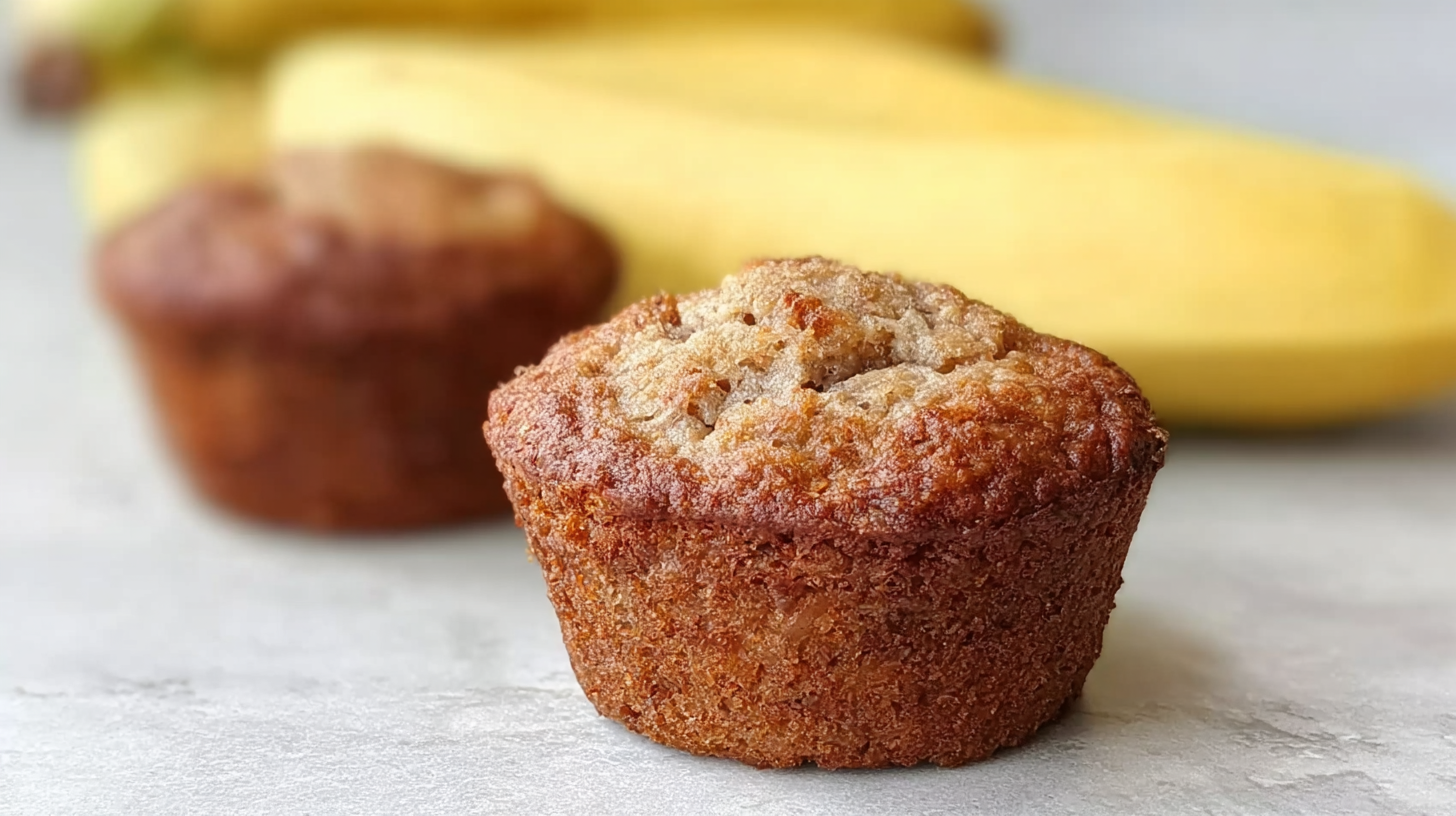 Muffin banane sans gluten moelleux sur fond rustique