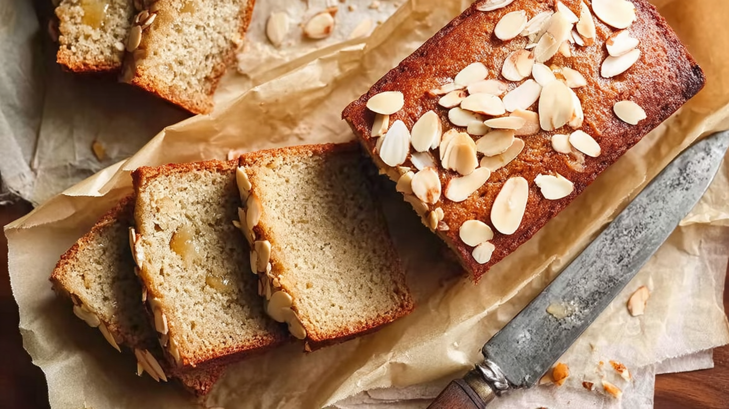 Pain au banane sans gluten doré et moelleux sur table rustique