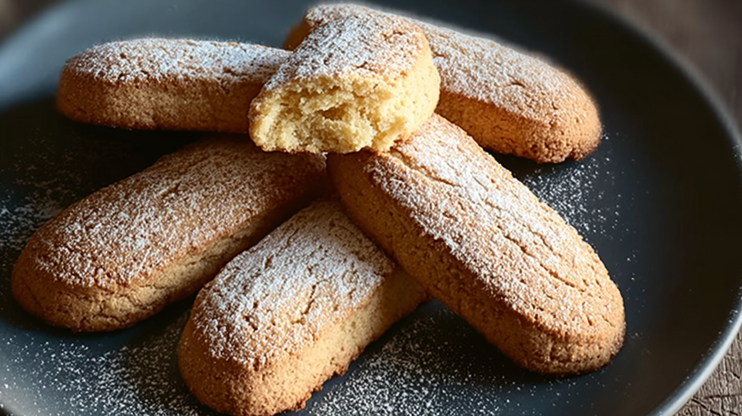 Recette biscuit cuillère sans gluten : moelleux, facile et rapide 4 Recette biscuit cuillère sans gluten présentée en pile dorée
