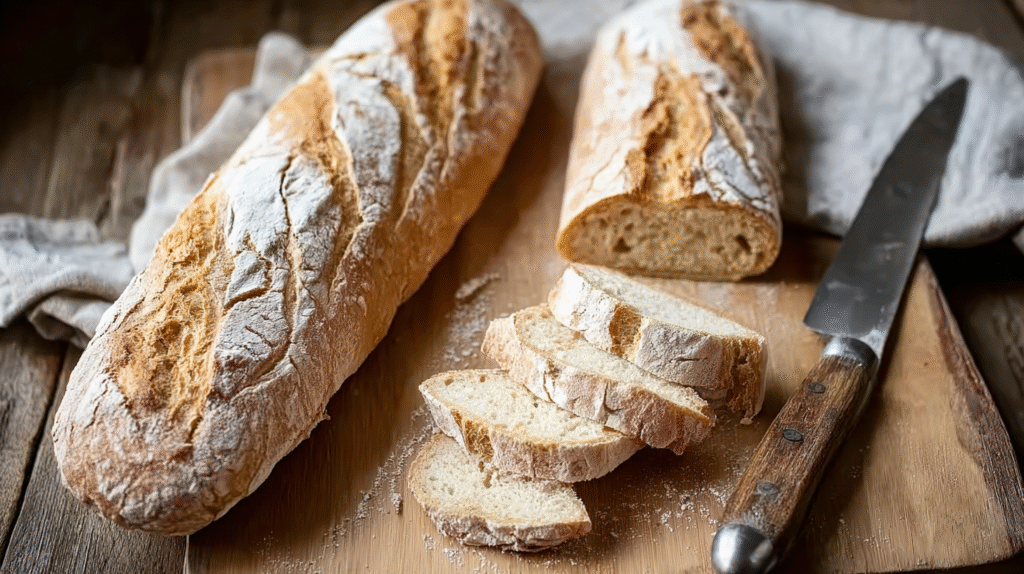 Baguette sans gluten maison : croustillante, simple et savoureuse 7 Baguette sans gluten servie tranchée