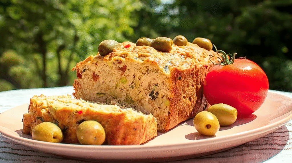 Cake au thon sans gluten : recette facile et moelleuse à souhait 7 Part de cake au thon sans gluten servie avec salade