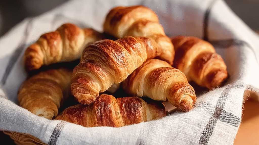 Croissant sans gluten : recette facile et feuilletée maison 7 Croissant sans gluten servi au petit-déjeuner avec confiture