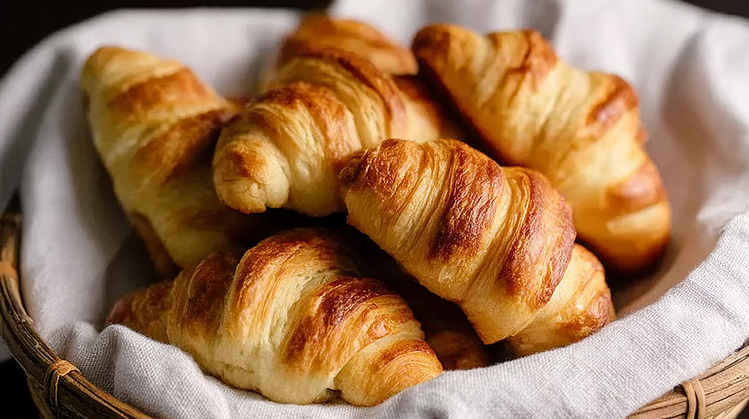 Croissant sans gluten : recette facile et feuilletée maison 4 Croissant sans gluten doré sur une table rustique