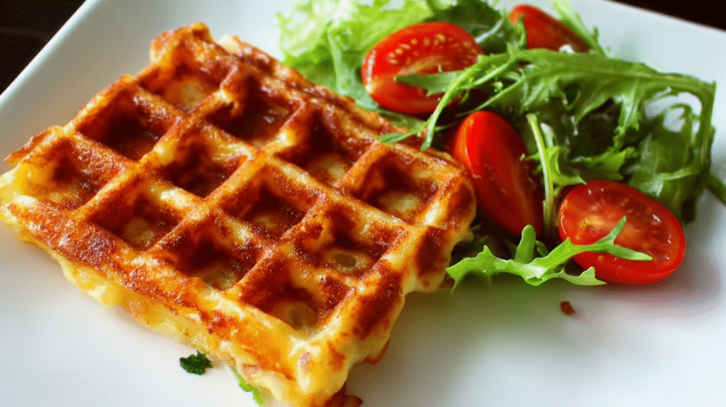 Gaufre salée jambon fromage sans gluten : savoureuse, simple et rapide 7 gaufre salée jambon fromage avec salade verte