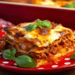 Lasagne sans gluten : recette maison simple et savoureuse 5 lasagne sans gluten dorée dans un plat rustique sur table en bois