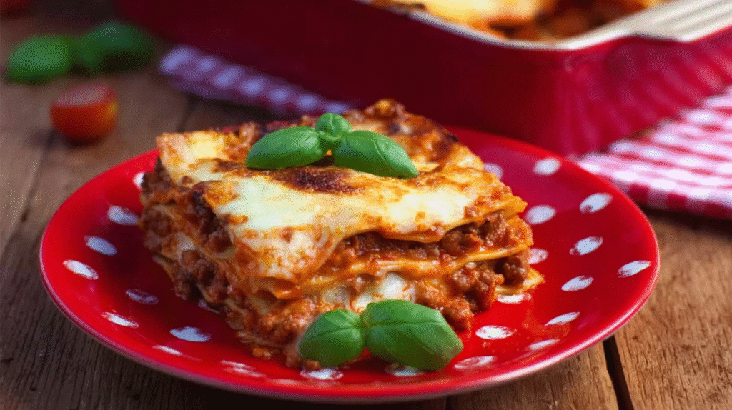 Lasagne sans gluten : recette maison simple et savoureuse 7 part de lasagne sans gluten servie avec salade verte