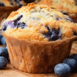 Muffin sans gluten moelleux : recette facile aux bleuets 5 muffin sans gluten aux bleuets sur table rustique