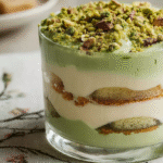 tiramisu pistache sans gluten en verrine, gourmand et crémeux