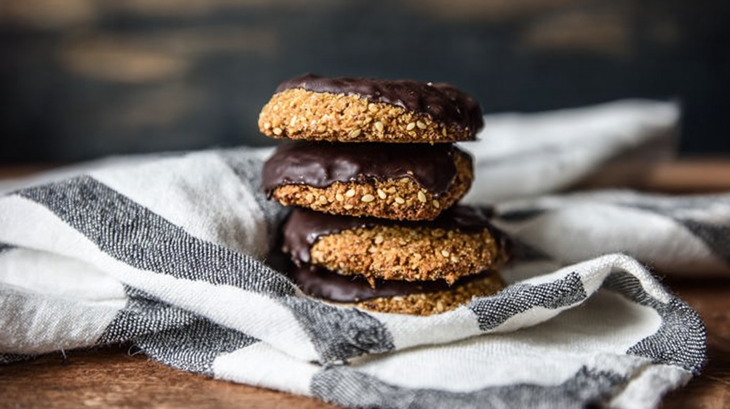 Biscuit sésame sans gluten : croquant, rapide et sain 4 Biscuit sésame sans gluten doré sur table en bois