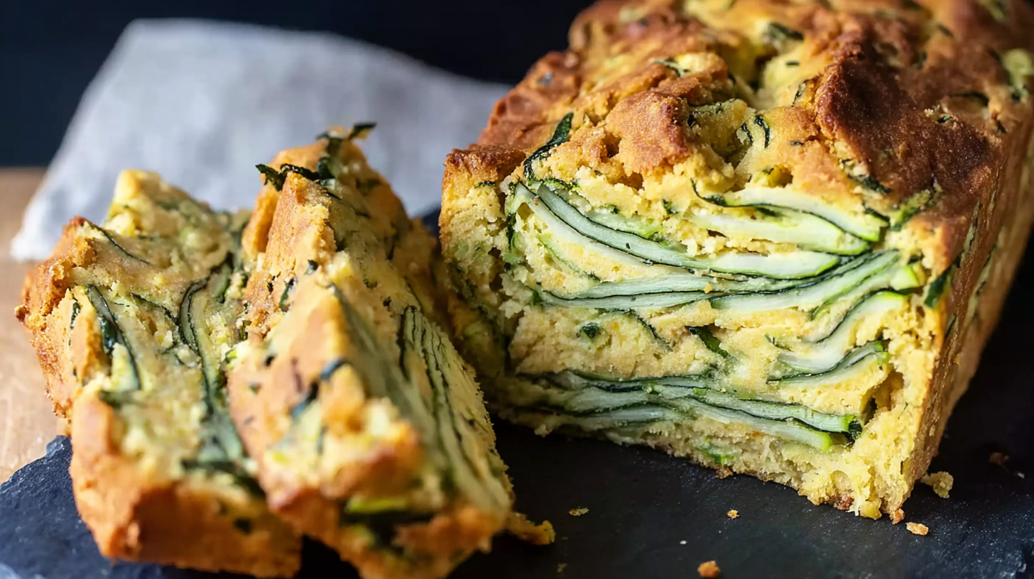 Cake aux courgettes sans gluten : moelleux, facile et savoureux 4 cake aux courgettes sans gluten sur planche en bois