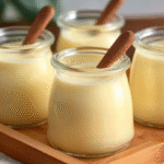 dessert crème vanille sans gluten servi dans des ramequins vintage