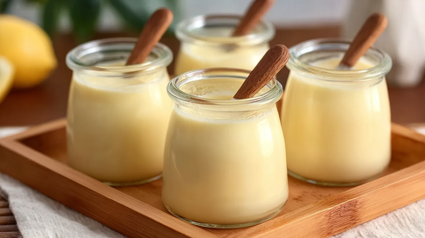 Dessert crème vanille sans gluten : simple, rapide et ultra fondant 4 dessert crème vanille sans gluten servi dans des ramequins vintage