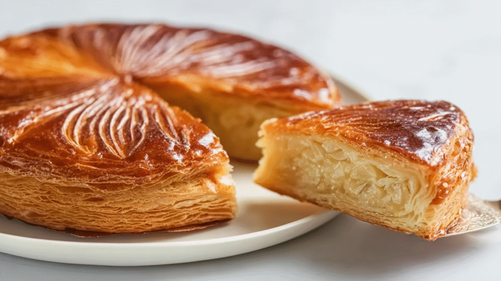 Galette des rois sans gluten : croustillante, simple et 100 % maison 7 Part de galette des rois sans gluten servie à table