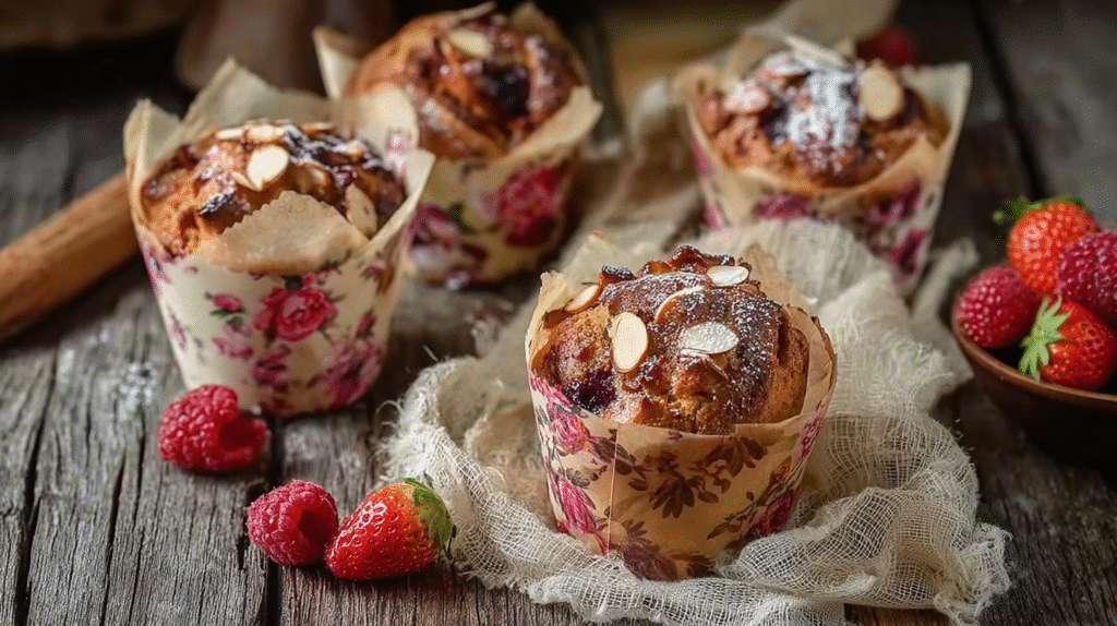 Muffins au fruit rouge sans gluten : moelleux, faciles et irrésistibles 7 Muffins au fruit rouge sans gluten servis pour un brunch