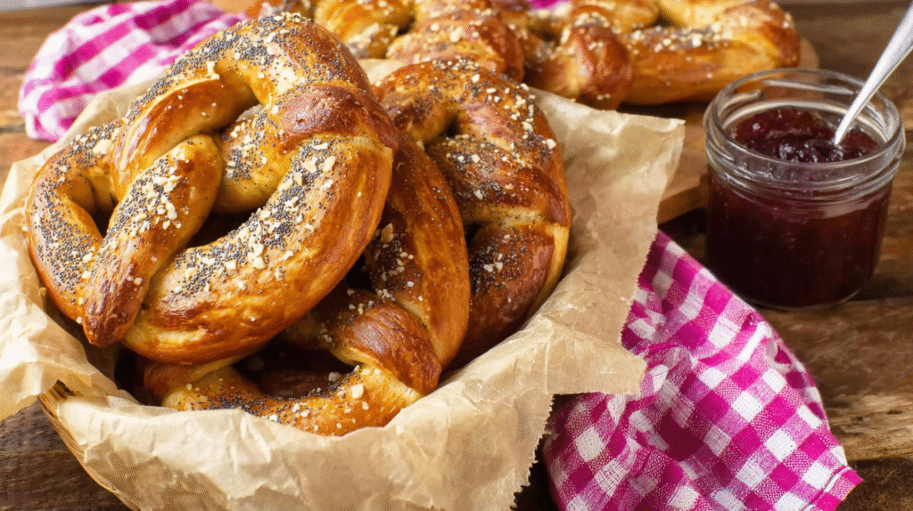 Bretzel sans gluten : recette facile, croustillante et moelleuse à cœur 7 bretzels sans gluten servis en apéritif avec sauces