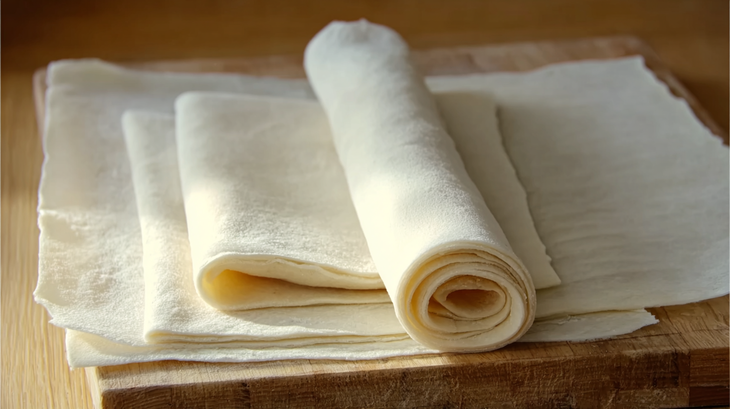 Feuille de brick sans gluten : la recette croustillante et facile 4 feuille de brick sans gluten maison empilées sur une planche en bois