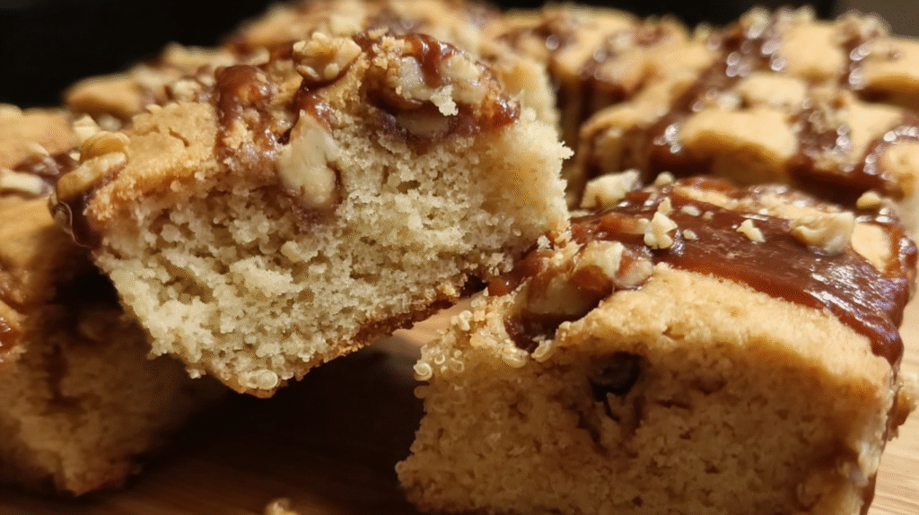 Gâteau au Carambar sans gluten : moelleux, facile et régressif 7 Part de gâteau au Carambar sans gluten servie avec glace à la vanille