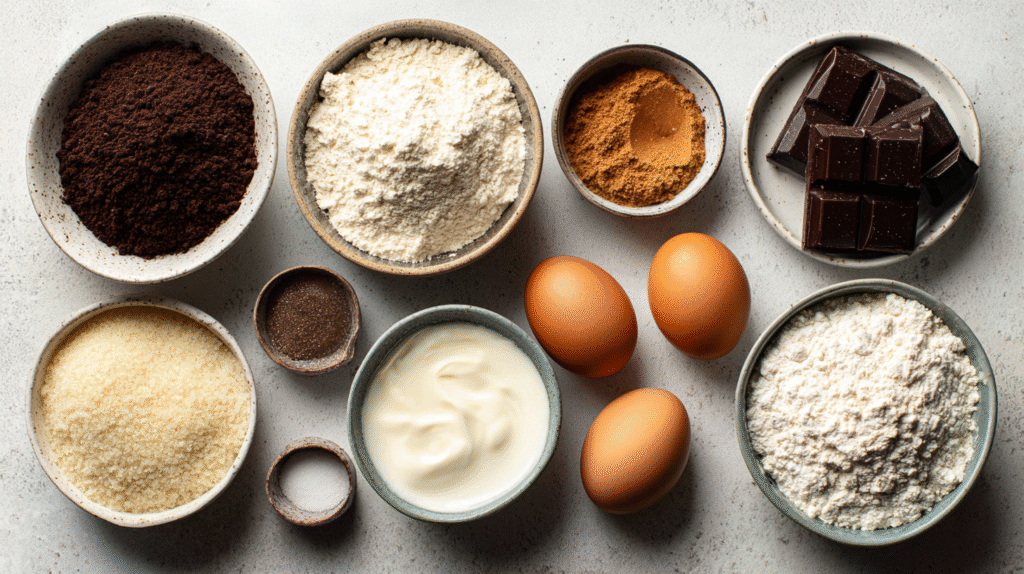 Ingrédients pour dessert IG bas marbré sans gluten