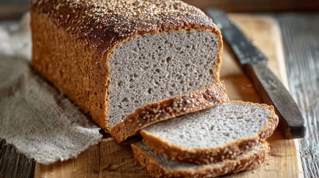 Pain IG bas rustique tranché sur planche en bois