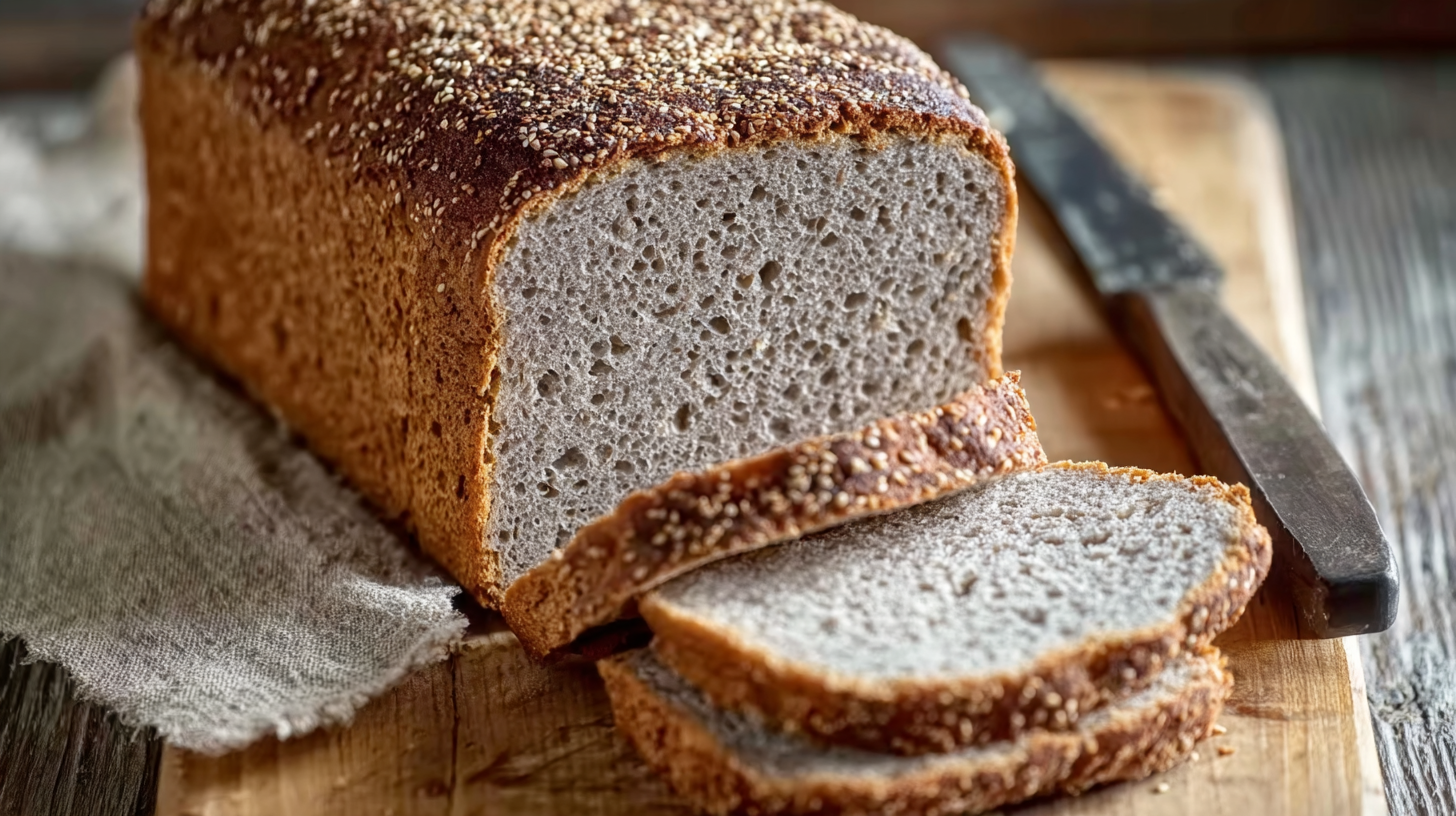 Pain IG bas : la recette maison simple, sans farine ni levure 4 Pain IG bas rustique tranché sur planche en bois