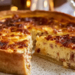 Quiche Lorraine Recette Facile : Savoureuse, Sans Gluten et Inratable 5 Quiche lorraine recette facile sans gluten servie sur une table en bois