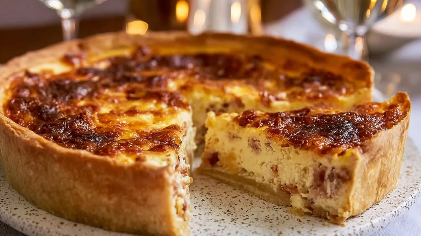 Quiche Lorraine Recette Facile : Savoureuse, Sans Gluten et Inratable 4 Quiche lorraine recette facile sans gluten servie sur une table en bois