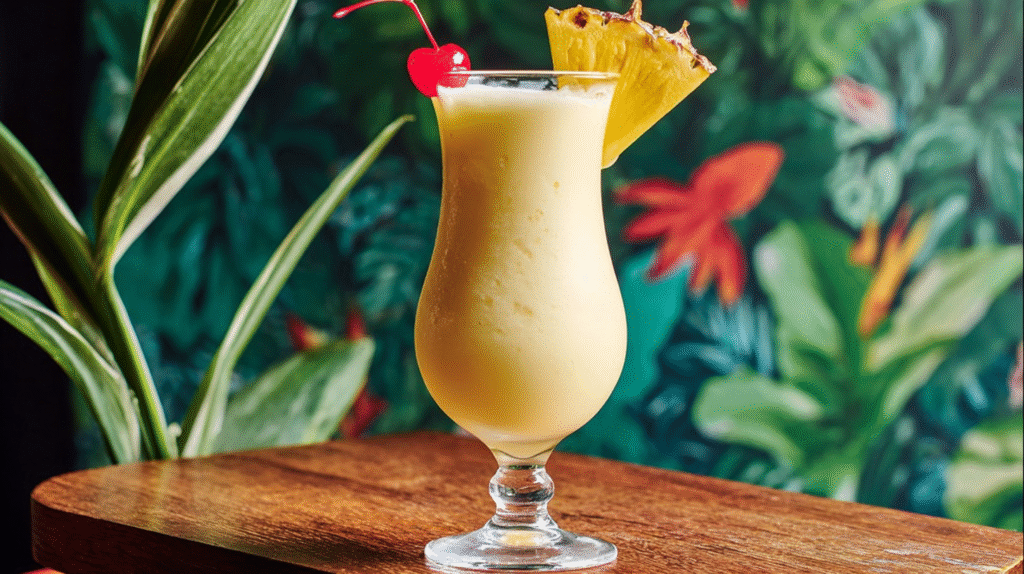 Recette Piña Colada sans gluten facile et rapide à préparer chez soi 7 Cocktail Piña Colada sans gluten servi avec des fruits et desserts