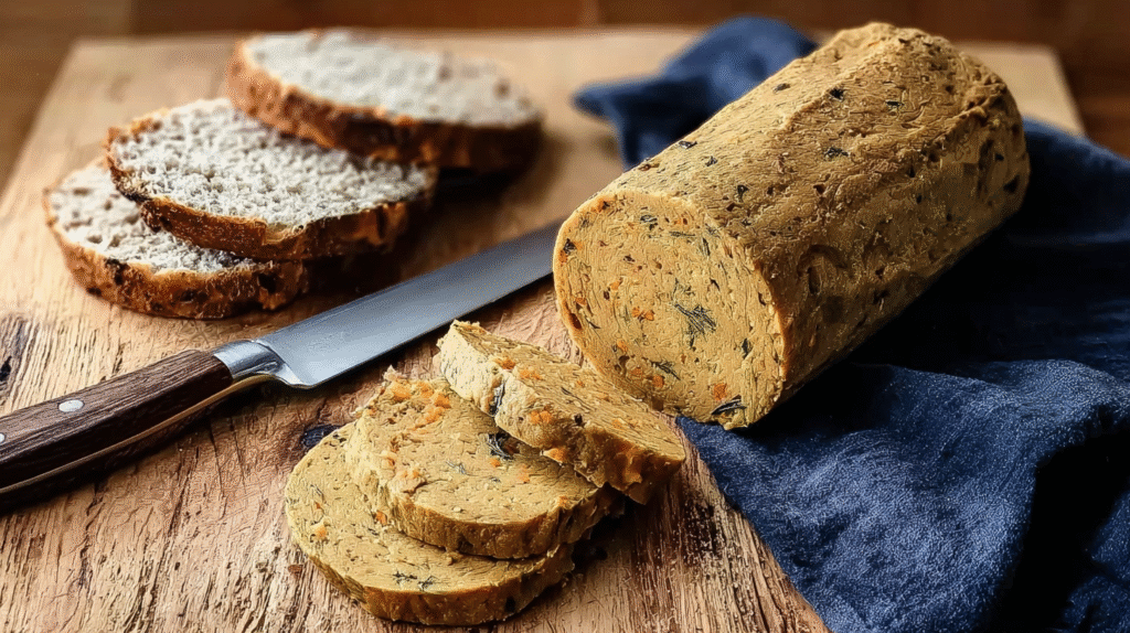 Seitan sans gluten maison sur planche en bois
