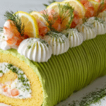 Bûche aux crevettes avocat et citron vert : fraîcheur festive sans gluten 5 Bûche aux crevettes avocat et citron vert sur planche festive sans gluten