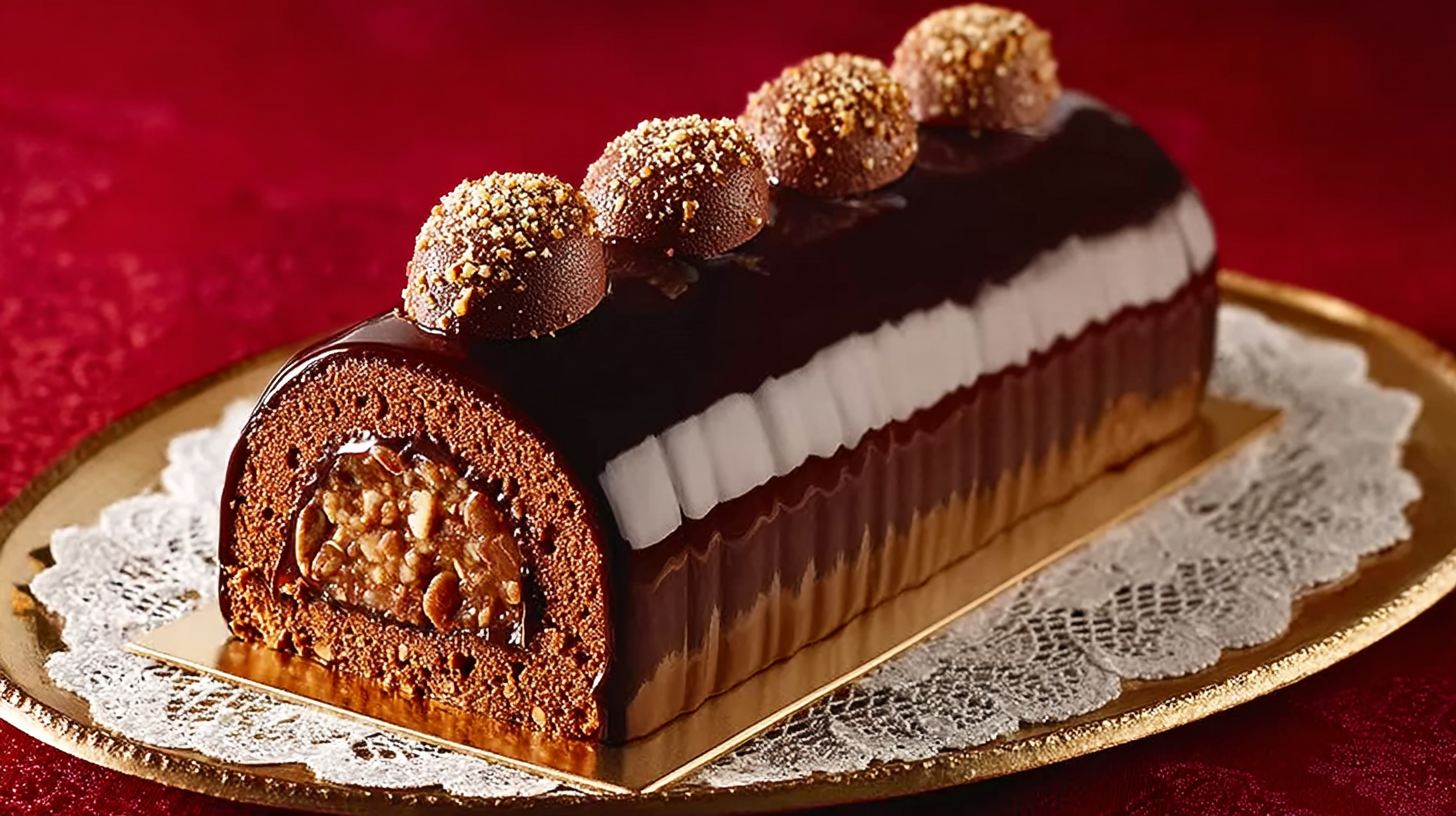 Bûche aux Deux Chocolats Sans Gluten : Recette Festive et Facile 4 Bûche aux Deux Chocolats sans gluten avec glaçage brillant et noisettes