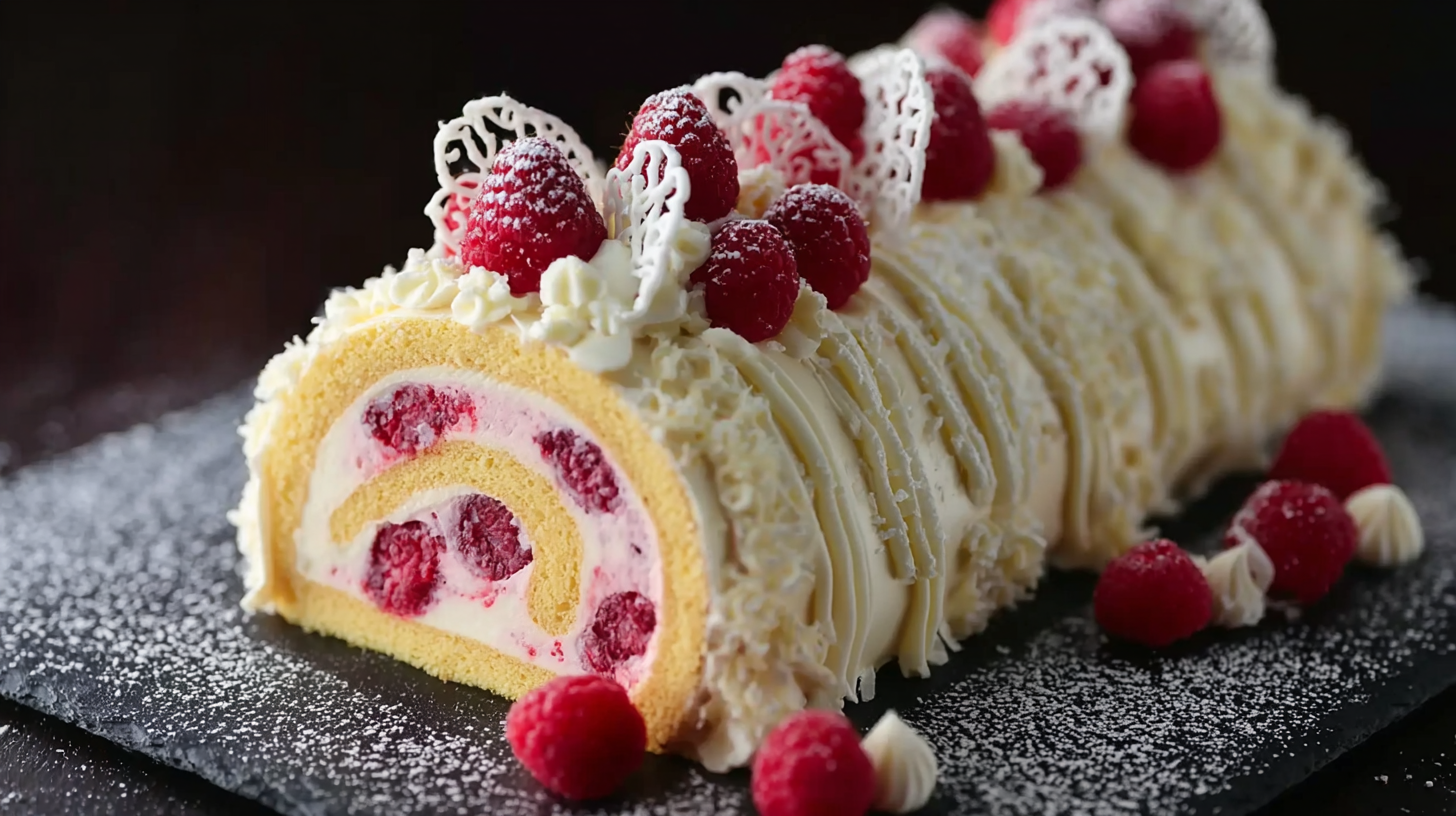 Bûche de Noël exceptionnelle sans gluten : framboises & chocolat blanc 4 Bûche de Noël exceptionnelle sans gluten framboise chocolat blanc