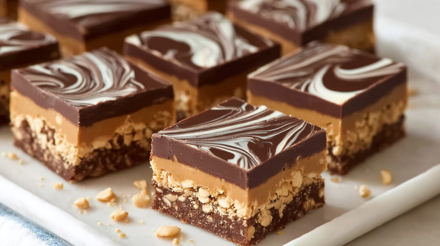 Carrés marbrés chocolat cacahuètes sans cuisson : irrésistibles et sans gluten 4 Carrés marbrés chocolat cacahuètes sans cuisson dans un moule